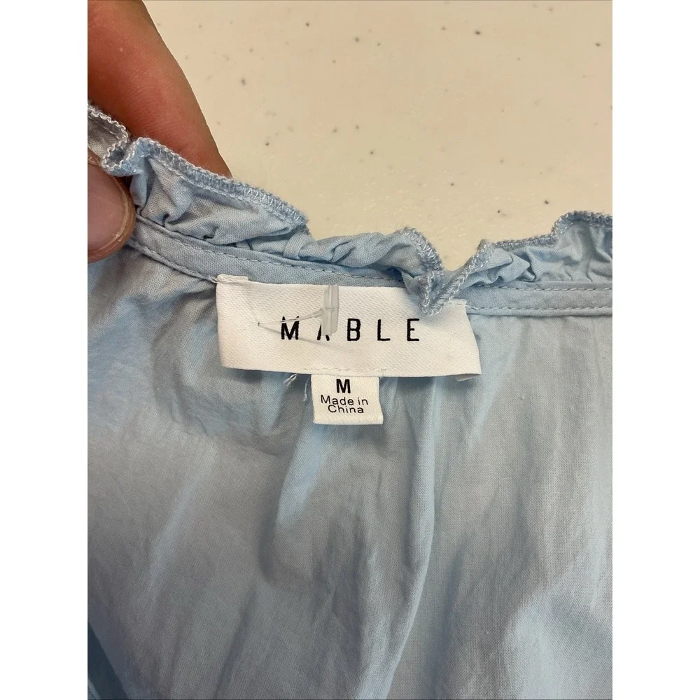 Mable Tiered  Mini Dress Blue Puff Sleeve‎ Ruffle Cottagecore Size M Flounce